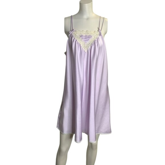 Vtg Brandywine Lavender Nightgown Peignoir Large Lace Puff Sleeves Polyester USA - Picture 2 of 11